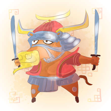 Chinese zodiac animal cartoon. Ox hand drawn character. Vector Design for your greetings card, flyers, invitation, posters, brochure, banners, calendar.のイラスト素材