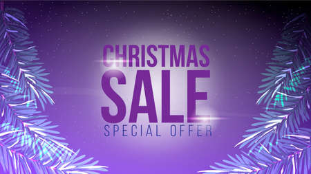 Christmas sale, special offer, dark discount banner with blurred background and christmas branch.のイラスト素材