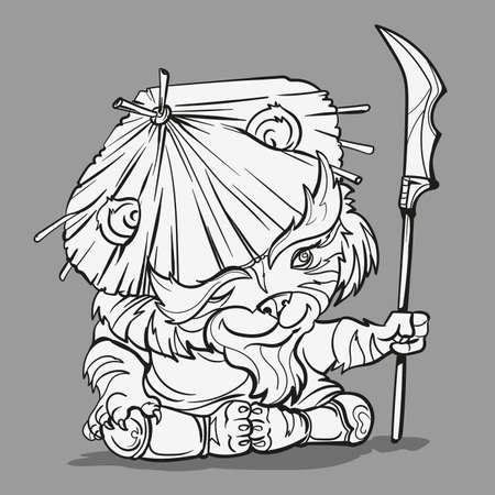 Chinese zodiac animal cartoon. Coloring page with tiger hand drawn character. Vector Design for your greetings card, flyers, invitation, posters, brochure, banners, calendar.のイラスト素材