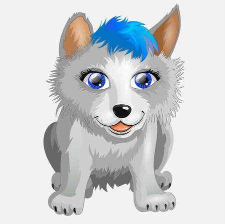 Gray little cute dog. Puppy who wants to play. Cartoon character. Classic handmate vector illustration. Isolated. Dog for animation.のイラスト素材