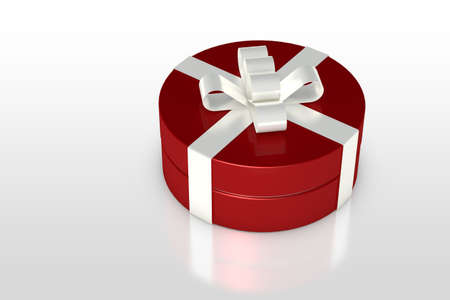 one red gift box with white ribbon isolated on white backgroundの写真素材