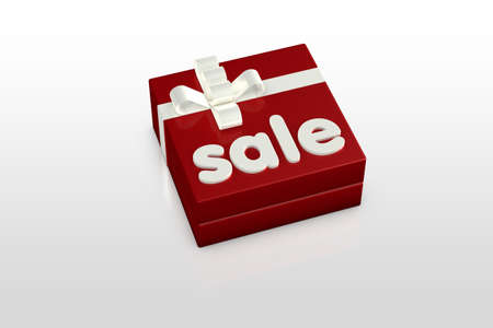 white sales on red gift boxes on white backgroundの写真素材