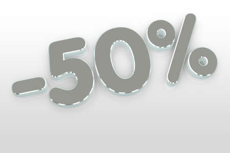silver  fifty percent discount symbol on a white backgroundの写真素材