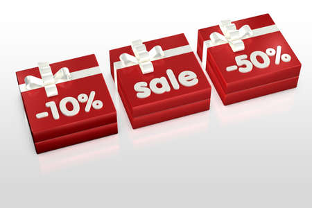white sales on red gift boxes on white background