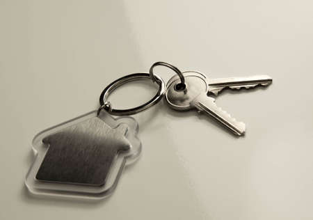 House keys with house keyring, on a natural background.の写真素材