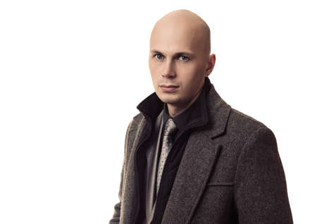 business man in a suit thinking isolated on white backgroundの写真素材