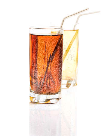 Glass of lemonade or lemon juice isolated on white backgroundの写真素材