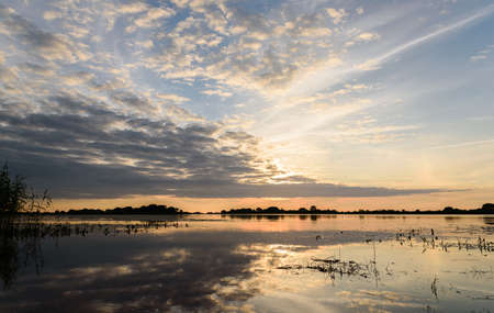 beautiful summer sunset on the quiet lake