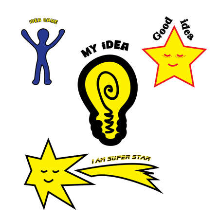 set of funny illustrations with ideas on white backgroundのイラスト素材