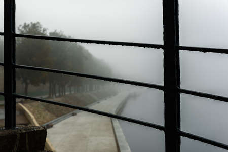 misty morning in Pskov , embankment and the river, foggy morningの写真素材