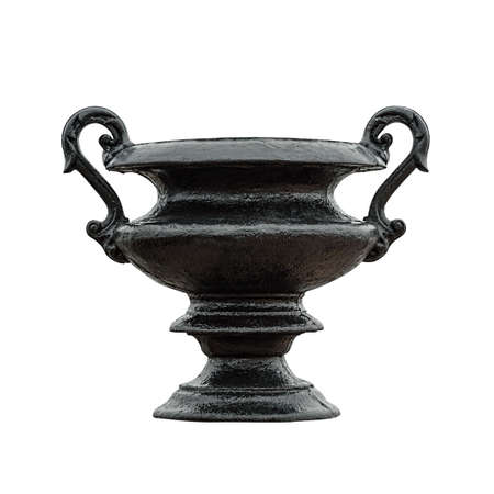 Square shot of retro black Flowerpot isolated on white background .の写真素材