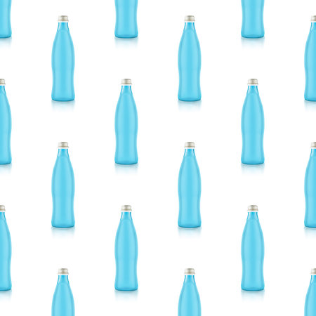 Square shot of water bottles pattern for healthy lifestyle on white background. world water day. Pollution, environmental protection concept. Global water crisis and problem.の写真素材