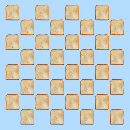 A pattern in the form of a chessboard. Pattern with crispbread on blue background.