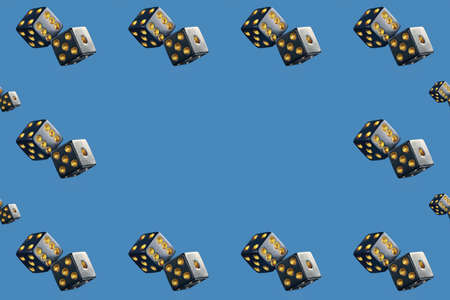 Seamless pattern of dice on blue background.