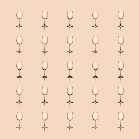 Seamless pattern of empty wine glasses on beige background.の写真素材