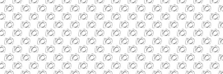 Horizontal banner of seamless pattern with photo equipment. Illustration background with silhouette icons for photographic theme.の写真素材