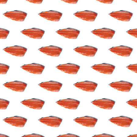 Square seamless pattern of trout fillets isolated on white background.の写真素材