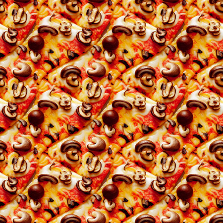 Endless pattern mushroom pizza slices, layout, flatlayの素材