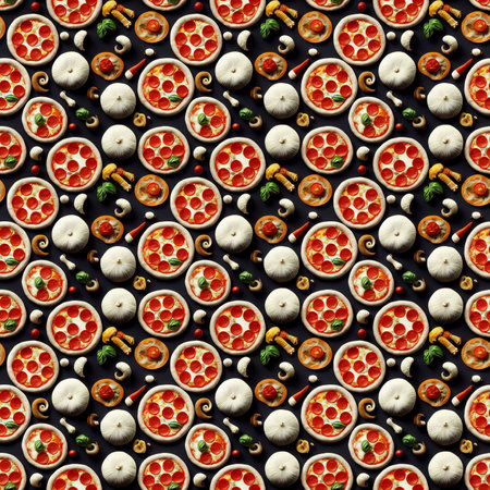 Endless pattern mushroom pizza slices, layout, flatlayの素材