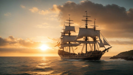 Magical Sunset at Sea: Medieval Era Frigateの素材