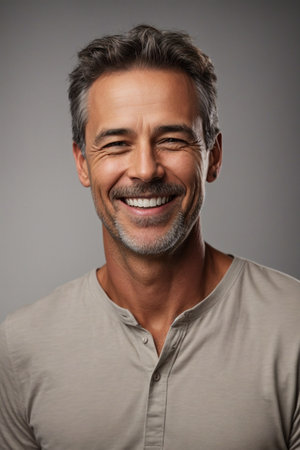 Cheerful portrait of middle-aged man with trendy hairstyleの素材