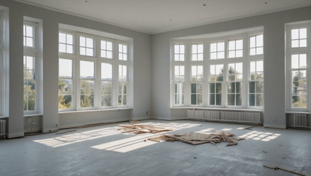 Renovation in a large bright space. Finishing touches.の素材