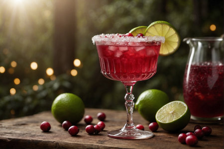 Winter Margarita: Cocktail with Cranberry and Lime. Cool in a Glass: Margarita Cocktail.の素材