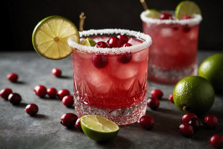 Winter Margarita: Cocktail with Cranberry and Lime. Cool in a Glass: Margarita Cocktail.の素材