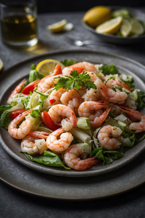 Sea Breeze: Shrimp Salad. Luscious and Refined: Shrimp and Greens Salad.の素材