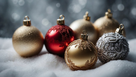 Winter Sparkle: The festivities begin. Frosty Onset: Christmas Decoration. Decorations in the snowの素材