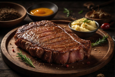 Gourmet dish by the chef in a restaurant, made with barbecue meat. Steak with a perfect sear.の素材