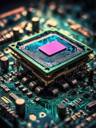 Central Processor on Top of a Printed Circuit Board. Rendering and Mining on a Computer Chip.の素材