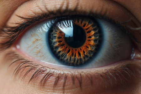 Enchanting macro shot of a perfect human eye. Close-up of an artificial perfect eye, detailed image.の素材