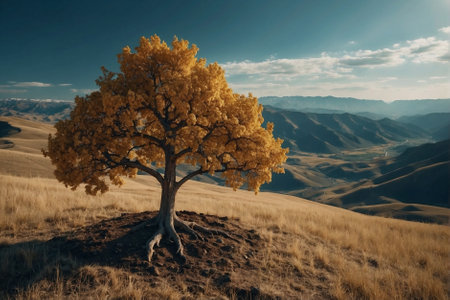 Solitary Tropical Tree in the Mountains. Concept of Survival in Challenging Conditionsの素材