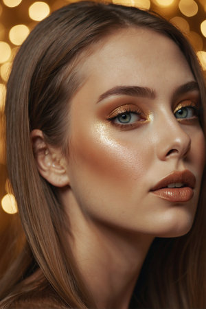 Beautiful young woman with professional makeup. Cosmetics advertisementの素材