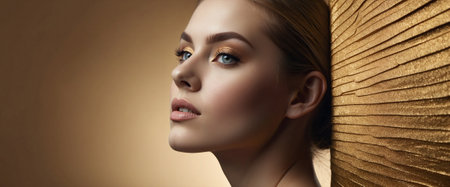 Beautiful young woman with professional makeup. Cosmetics advertisementの素材