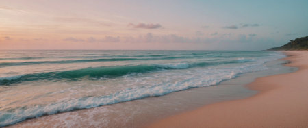 Vast Ocean with a Perfect Sandy Beach, Very Gentle and Smooth Shoreline, Minimal Waves, Picture-Perfectの素材