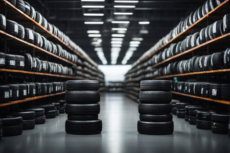 Storage of car tires. Organized storage of tires and rimsの素材