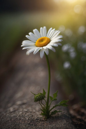 Magical Solitude of a Flower. Serene Nature. A lonely flower standing on the side of the path, wallpaper with natureの素材