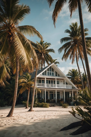 White sand beach with palm trees. Beach Paradiseの素材