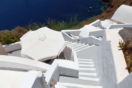 Stairs to the hotel on Santorini island, Greeceの写真素材