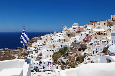 Beautiful view of Oia village in the mediterranean island of Santorini の写真素材