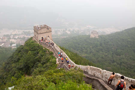 The Great Wall of China in the fog  Tourist Route のeditorial素材