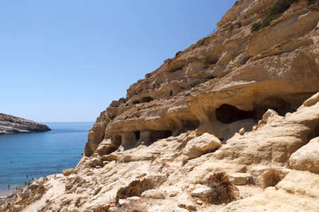 Detail of Matala caves - Crete  In roman period the caves were used as tombs  Greeceの写真素材
