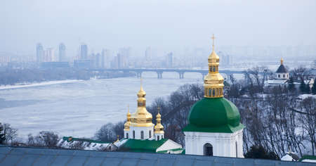 Kiev overview with Dnieper river and Kievo Pecherskaya Lavra  Ukraine の写真素材