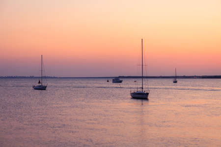 Sunset over the bay of Pomorie. Black Sea. Bulgaria.の写真素材