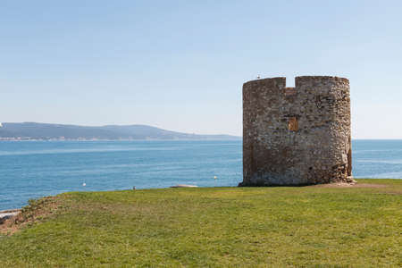 Old Windmill on the promenade of Nessebar, Bulgariaの写真素材