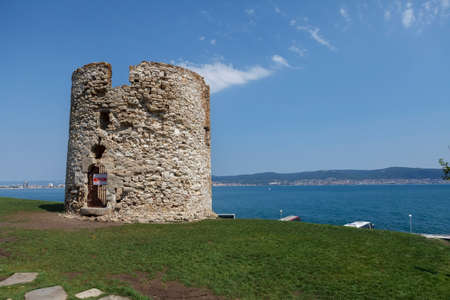 Old Windmill on the promenade of Nessebar, Bulgariaの写真素材
