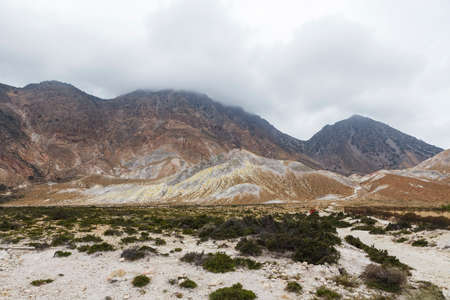 Unique colorful mountains of Stefanos crater, volcano in Nisyros island. Greece.の写真素材