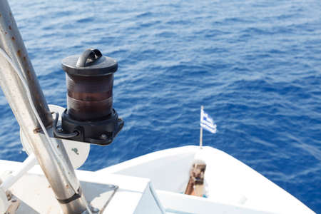 Sailboat winch and rope yacht detail. Greece.の写真素材